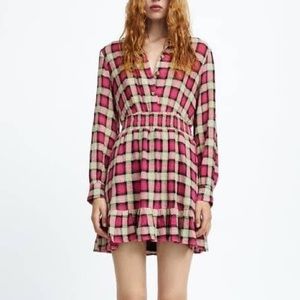 ZARA - NWT Pink Checkered Mini Shirt Dress